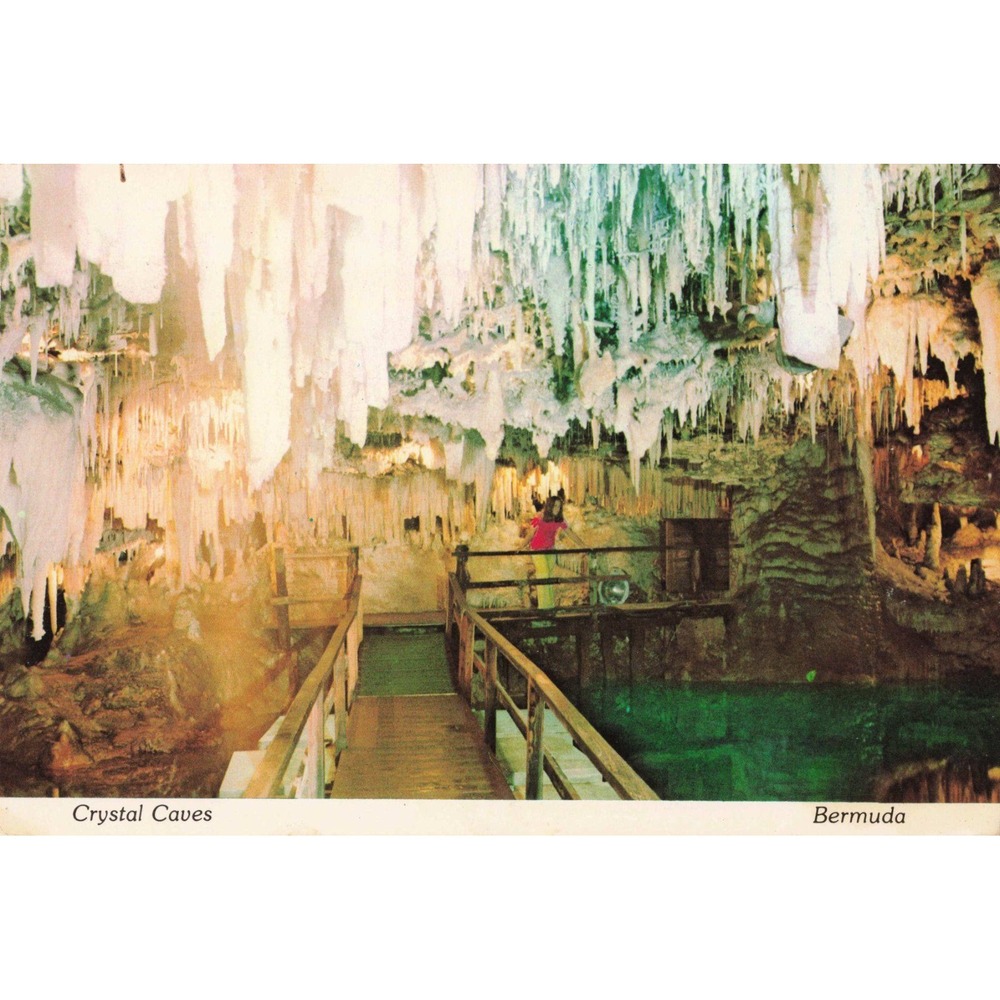 Vintage Crystal Caves Bermuda Postcard Lusterchrome 1971 Postmarked Bruce Miley